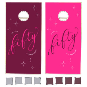 Fifty and Fabulous Modern Pink 50th Birthday Cornhole Set