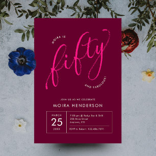 Fifty and Fabulous Modern Pink 50th Birthday Invitation