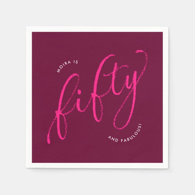 Fifty and Fabulous Modern Pink 50th Birthday Party Napkins (Front)
