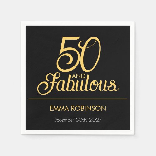 Fifty and Fabulous Name Date 50th Birthday Party Napkins