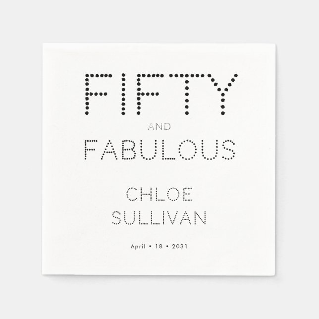 Fifty and Fabulous Name Date 50th Birthday Party Napkins (Front)