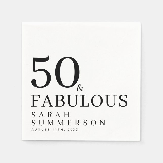 Fifty and Fabulous Name Date 50th Birthday Party Napkins (Front)