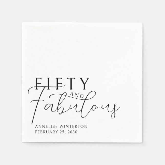 Fifty and Fabulous Name Date 50th Birthday Party Napkins (Front)