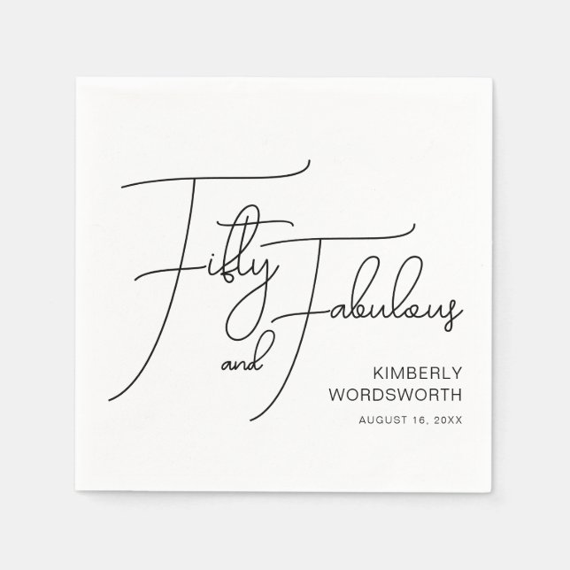Fifty and Fabulous Name Date 50th Birthday Party Napkins (Front)