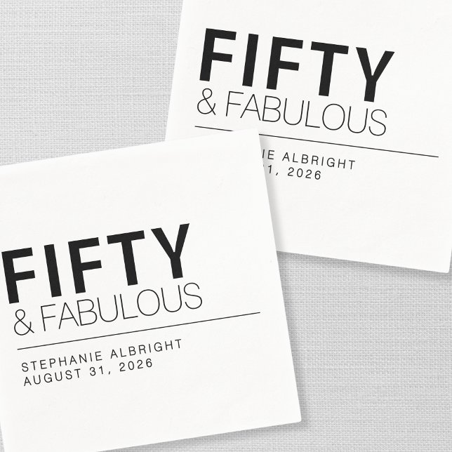 Fifty and Fabulous Name Date 50th Birthday Party Napkins (Creator Uploaded)