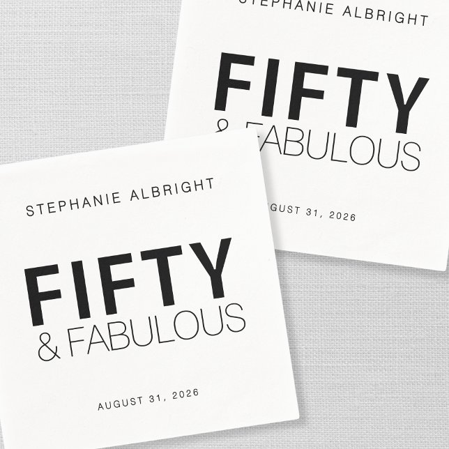 Fifty and Fabulous Name Date 50th Birthday Party Napkins (Creator Uploaded)