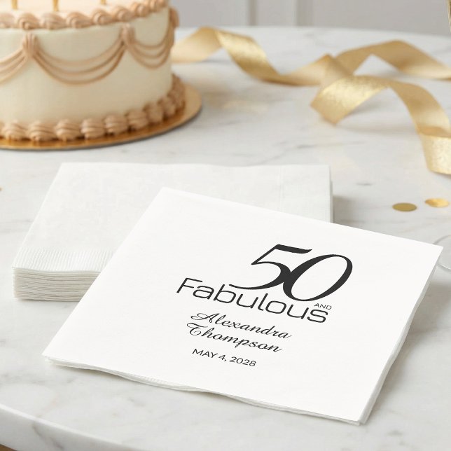 Fifty and Fabulous Name Date 50th Birthday Party Napkins (Creator Uploaded)