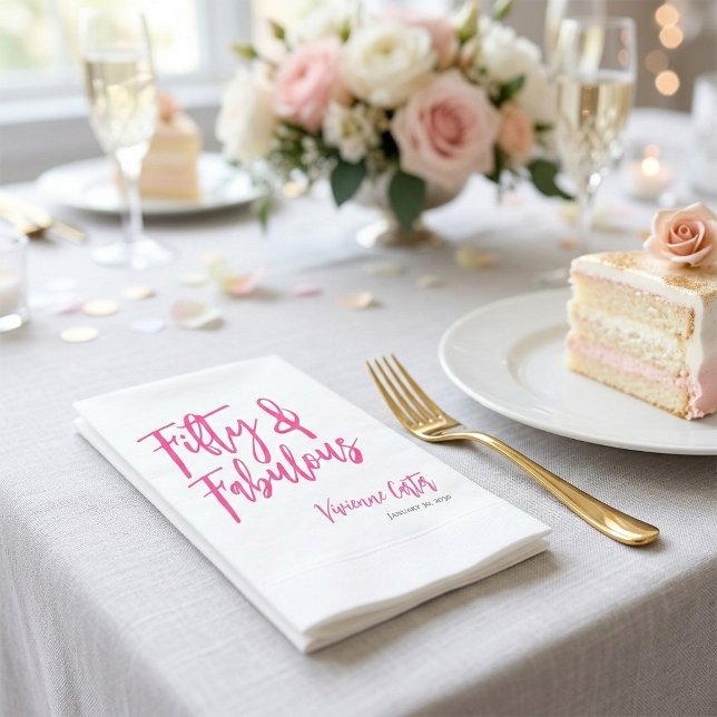 Fifty and Fabulous Name Date 50th Birthday Party Napkins (Fifty and Fabulous Name Date 50th Birthday Paper Napkin)