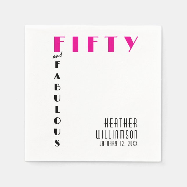 Fifty and Fabulous Name Date 50th Birthday Party  Napkins (Front)
