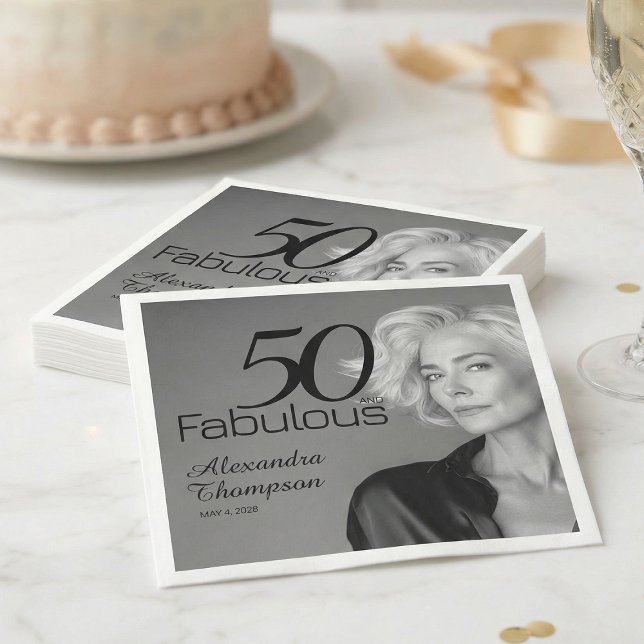 Fifty and Fabulous Name Date 50th Photo Party Napkins (Creator Uploaded)