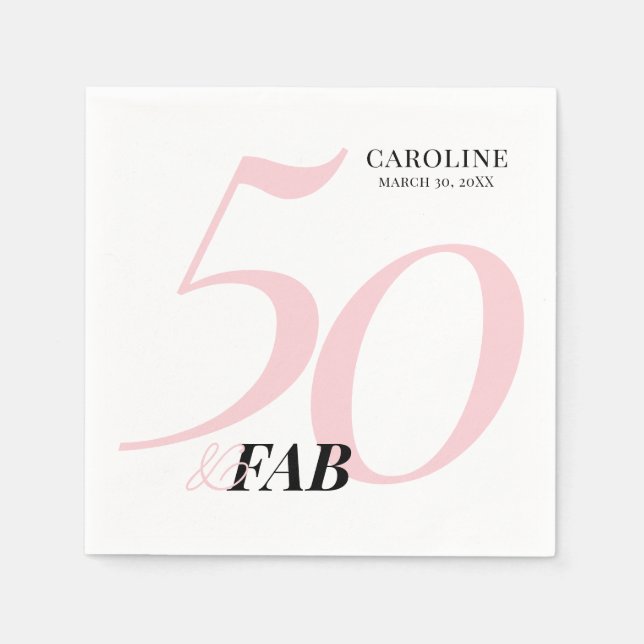 Fifty and Fabulous Name Date Birthday Invitation Napkins (Front)