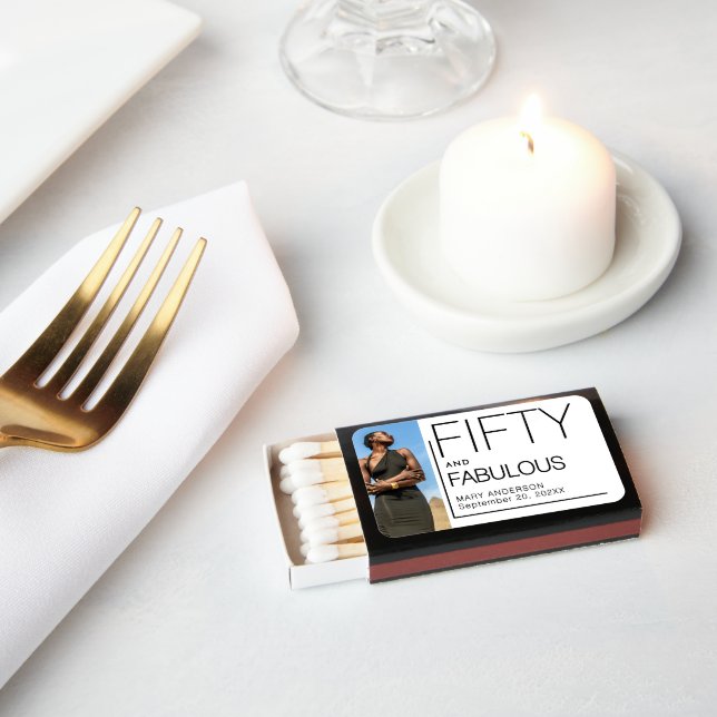 Fifty and Fabulous Name Photo 50th Birthday Party Matchboxes (Insitu)