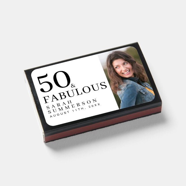 Fifty and Fabulous Name Photo 50th Birthday Party Matchboxes (Front Closed)