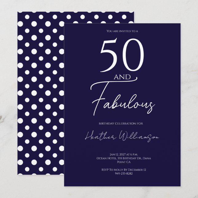 Fifty and Fabulous Navy 50th Birthday Party Invitation (Front/Back)