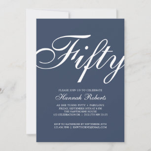 Fifty and Fabulous Navy Blue 50th Birthday Party Invitation