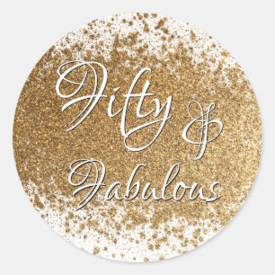 Fifty and Fabulous Over Splattered Faux Gold Foil Classic Round Sticker
