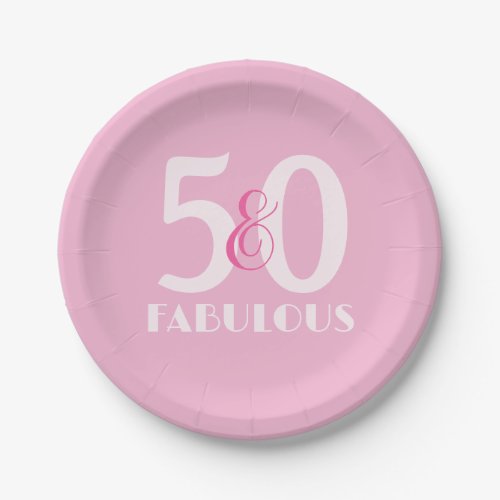 Fifty and fabulous party pink fonts paper plates