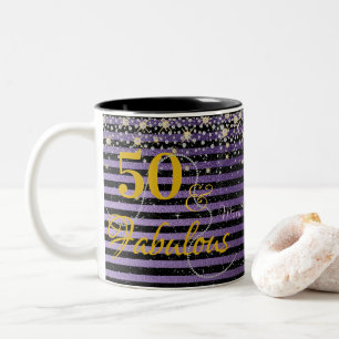 Fifty and Fabulous Pearls Diamonds Purple Birthday Two-Tone Coffee Mug