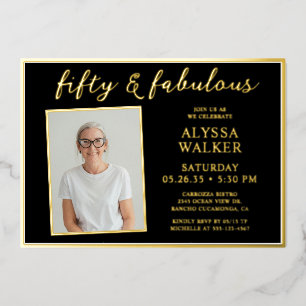 Fifty and Fabulous Photo 50th Birthday Foil Invitation