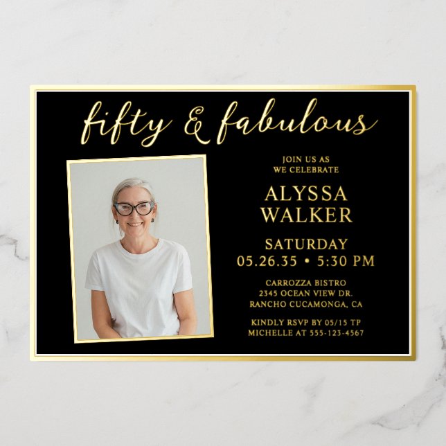 Fifty and Fabulous Photo 50th Birthday Foil Invitation (Front)