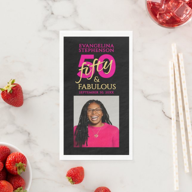 Fifty and Fabulous Photo 50th Birthday Party Paper Guest Towels (Insitu)