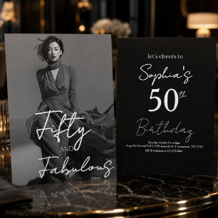 Fifty and Fabulous Photo Black 50th Birthday Invitation