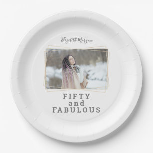 Fifty and Fabulous Photo Modern Birthday Paper Plates