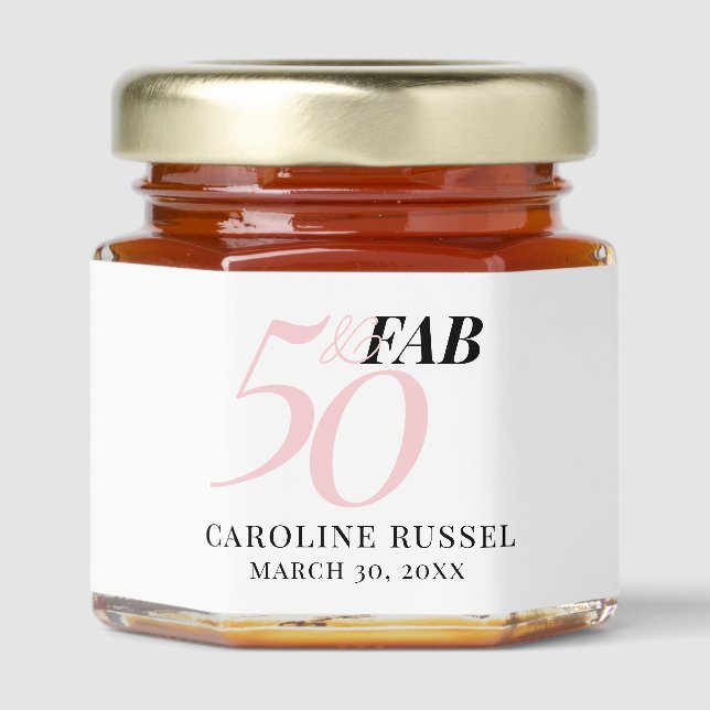 Fifty and Fabulous Pink 50th Birthday Honey Jar Favors (Front)