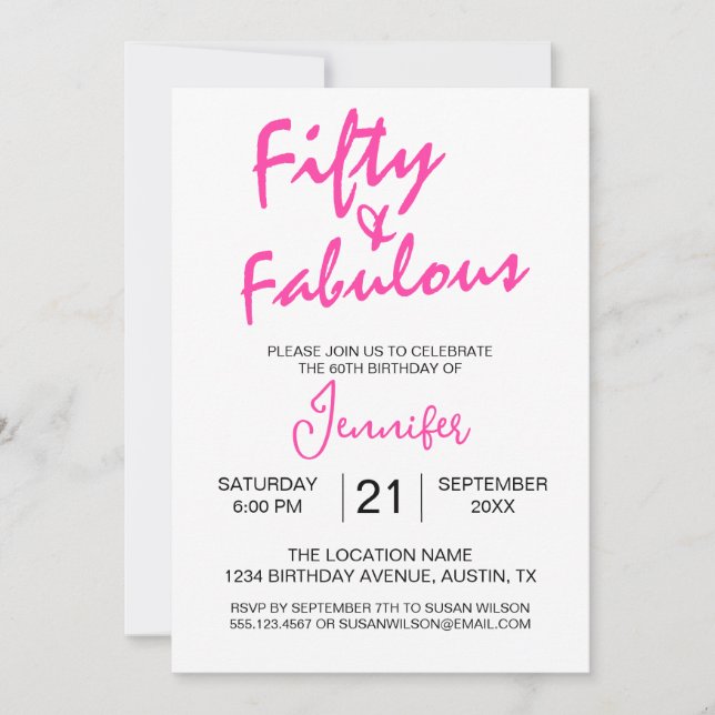 Fifty and Fabulous Pink 50th Birthday Invitation (Front)
