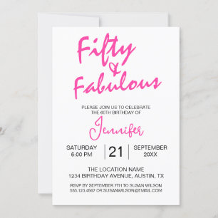 Fifty and Fabulous Pink 50th Birthday Invitation
