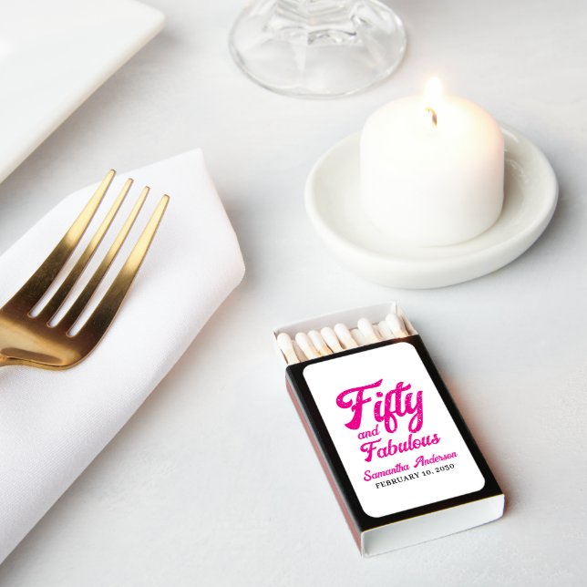 Fifty and Fabulous Pink 50th Birthday  Matchboxes (Insitu)