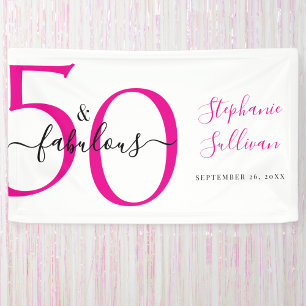 Fifty and Fabulous Pink 50th Birthday Party Banner