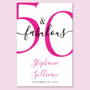 Fifty and Fabulous Pink 50th Birthday Party Poster