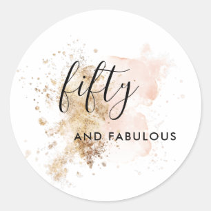 Fifty And Fabulous Pink And Gold Classic Round Sticker