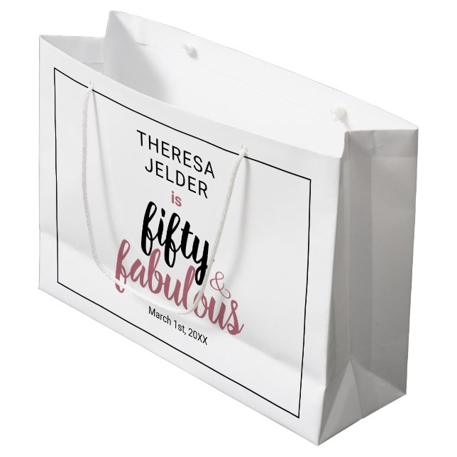 Fifty and Fabulous Pink Birthday Large Gift Bag (Front Angled)