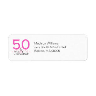 Fifty and Fabulous Pink Birthday Party Label