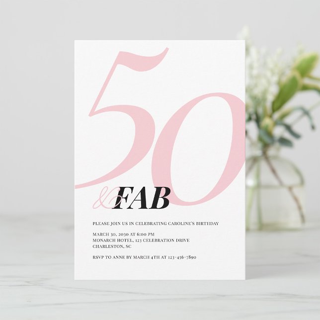 Fifty and Fabulous Pink Bold Birthday Invitation (Creator Uploaded)