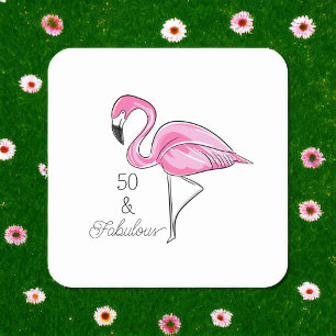 Fifty and Fabulous Pink Flamingo Coasters