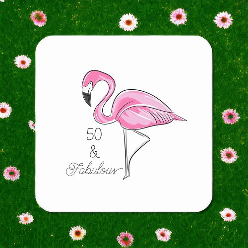 Fifty and Fabulous Pink Flamingo Coasters
