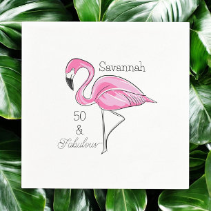Fifty and Fabulous Pink Flamingo Custom Napkins