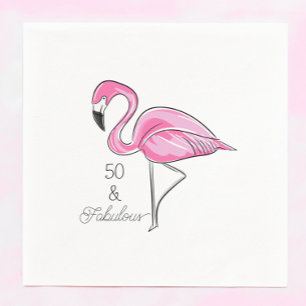 Fifty and Fabulous Pink Flamingo Napkins