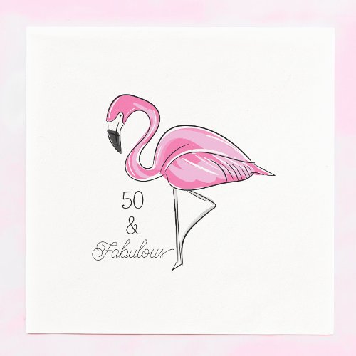 Fifty and Fabulous Pink Flamingo Napkins