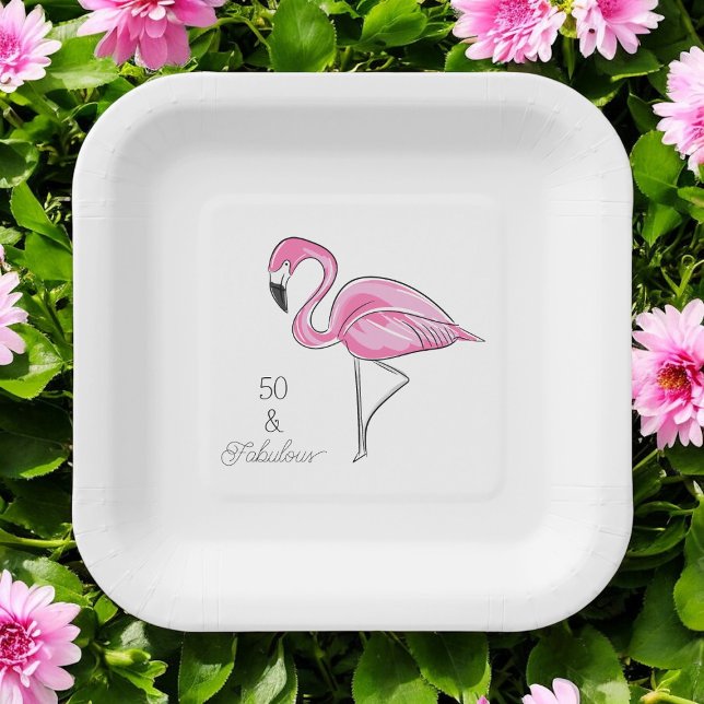 Fifty and Fabulous Pink Flamingo Paper Plates (Creator Uploaded)
