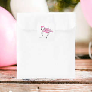 Fifty and Fabulous Pink Flamingo Square Sticker