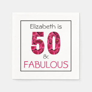 Fifty and Fabulous Pink Floral 50th Birthday Napkins