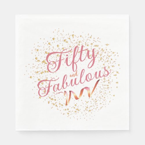 Fifty and Fabulous pink gold sparkle Party Napkin