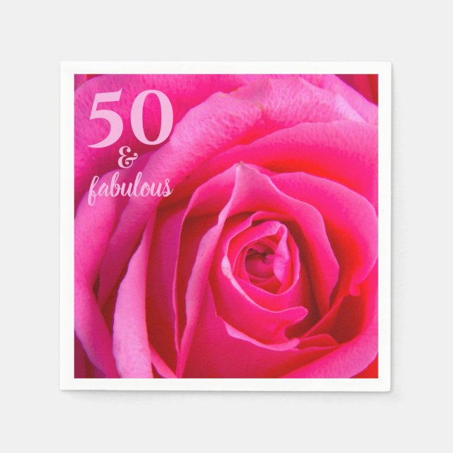 Fifty and Fabulous | Pink Rose 50th Birthday Napkins (Front)