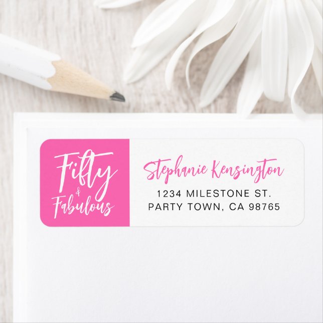 Fifty and Fabulous Pink Script 50th Birthday Party Label (Insitu)