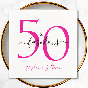 Fifty and Fabulous Pink Script 50th Birthday Party Napkins