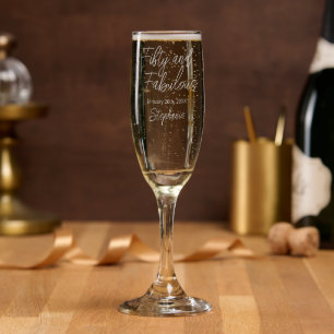 Fifty and Fabulous Pink Script Champagne Flute